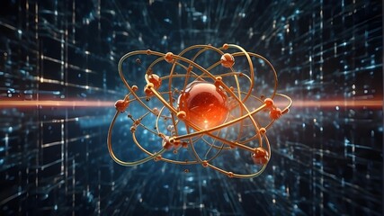 According to nuclear physics, the small, dense region at an atom's center that is made up of protons and neutrons is called the atomic nucleus. idea from science. Brilliant concept. innovative study.  - obrazy, fototapety, plakaty