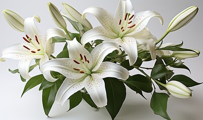 Fototapeta na wymiar White Lily Flowers in Vase on Table