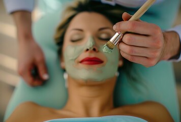 Revitalizing skin care: professional nourishing green face mask for deep cleansing and rejuvenation - obrazy, fototapety, plakaty