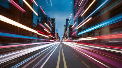 Urban rush blurred city lights whiz by in dynamic motion - obrazy, fototapety, plakaty