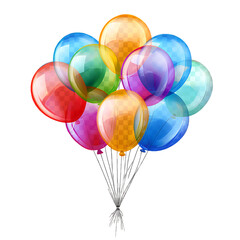 multicolored balloons on transparent background 