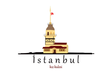 The Maiden's Tower (Turkish: Kız Kulesi). Turkey landmark Maiden tower of Istanbul city vector illustration