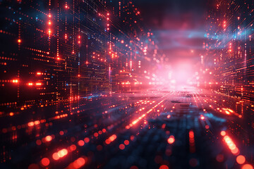 Fototapeta premium Futuristic Cloud Solution Background Concept with Digital Red Lights