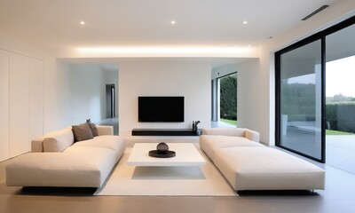 Naklejka na ściany i meble Interior of a modern house, living room with sofa and tv