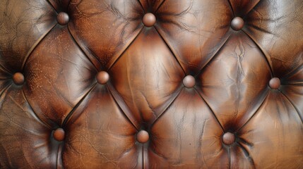 Close-up of a tufted leather pattern, its rich brown hue and intricate texture evoking a classic...