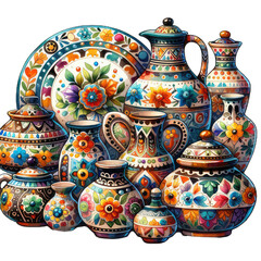 Talavera pottery cinco de mayo festival watercolor style transparent background