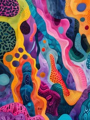 Abstract art Vibrant and Colorful representation of microbial through High Magnification Explore the Hidden Universe Journey into the artistic Microscopic World of Microbes.