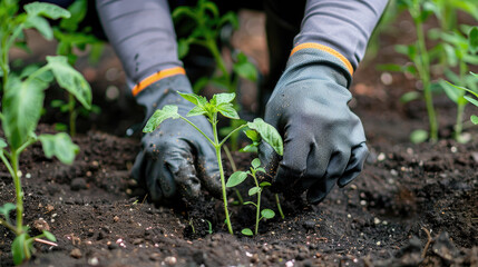 Naklejka premium A person grows seedlings for planting in the spring.