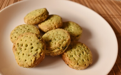 A closeup picture of a freshly prepared bakery biscuits on a plate