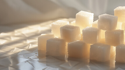 A pile of sugar cubes on a countertop. AI. - obrazy, fototapety, plakaty