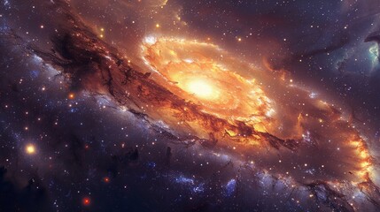Fototapeta premium Explore digital art's wonder with our vibrant spiral galaxy. Witness stars and cosmic dust weave a mesmerizing scene, sparking awe and imagination