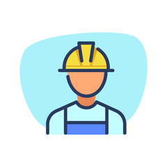 Builders life insurance at workplace thin line icon. Construction or insurance concept. Workman, helmet and uniform outline sign. Vector illustration symbol element for web design and apps