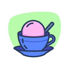 Coffee with ice cream thin line icon. Glace, coffee shop, cup, spoon outline sign. Food and dessert concept. Vector illustration symbol element for web design and apps
