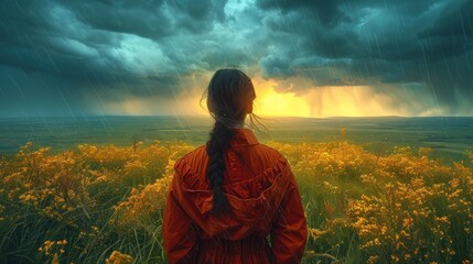Woman Witnesses Majestic Stormy Sunset