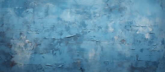 A closeup of an electric blue wall with peeling paint resembles a frozen winter landscape. The patterns created by the peeling paint mimic natural scenery - obrazy, fototapety, plakaty