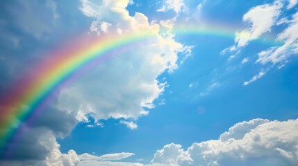 Rainbow against blue sky. Sky after rain