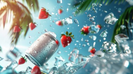 Unic Refreshing Soda Among Splashing Water