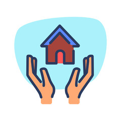 Fototapeta na wymiar Hands protecting house thin line icon. Cottage, security, real estate. Property insurance and protection concept. Vector illustration symbol element for web design and apps