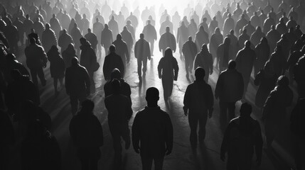 Lone Figure Amongst Silhouetted Crowd
