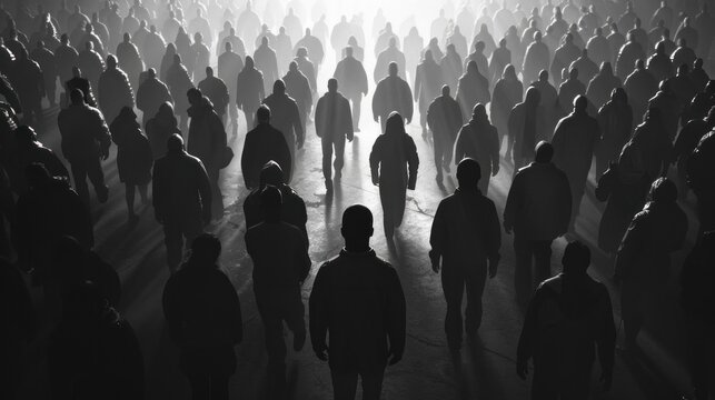 Lone Figure Amongst Silhouetted Crowd