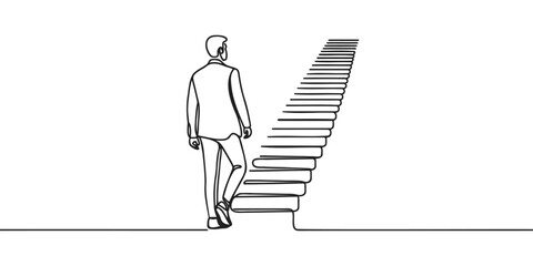 Continuous one line drawing. Reach the target. Businessman climbing stairs to the target. Concept business vector illustration © Vasyl Yurlov