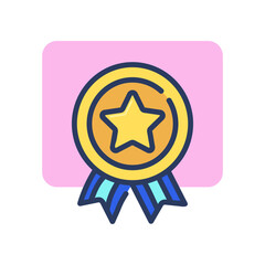 Reward medal with star thin line icon. Ribbon, trophy, circle, badge. Triumph or achievement concept. Vector illustration symbol element for web design and apps