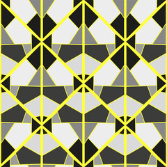 Seamless vector pattern with stained glass gray-white achromatic glasses and yellow veins