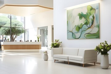 Hospital Waiting Room with Art Gallery and Comfortable Chairs