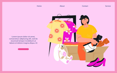 Banner or website page design for second-hand shop or flea market deals. Banner for garage sale offerings, flat vector illustration.