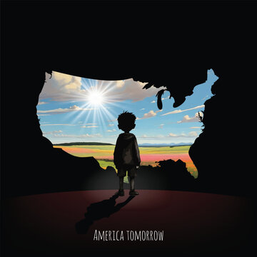A young dreamer: "The boy looks to the bright future of United States." Download this vector file to illustrate hope, ambition, and a nation's potential.