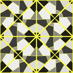Seamless vector pattern with stained glass gray-white achromatic glasses and yellow veins