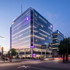 Impressive Facade of the BT Headquarters amidst Hustling City Life in Sunny London