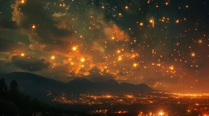 Naklejka premium Fireworks in the night sky over the city