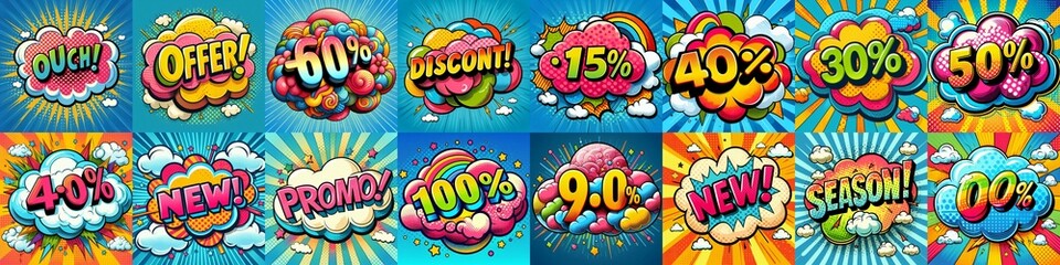 Sale stickers pop art style. AI generated illustration