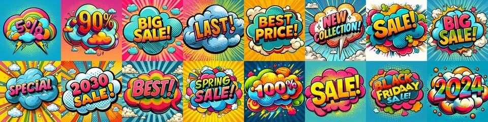 Obraz premium Sale stickers pop art style. AI generated illustration