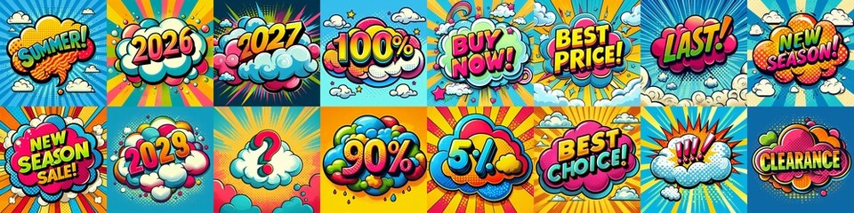 Fototapeta premium Sale stickers pop art style. AI generated illustration