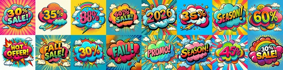 Sale stickers pop art style. AI generated illustration - obrazy, fototapety, plakaty