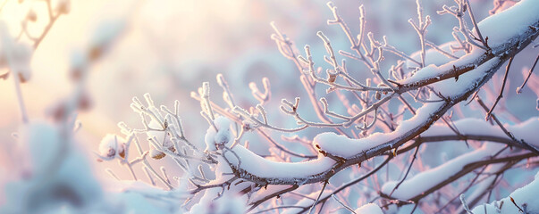 Snow clinging to the intricate branches of a leafless tree, the scene - obrazy, fototapety, plakaty