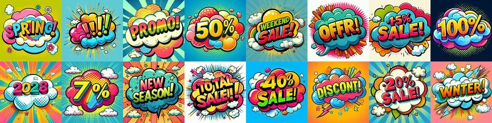 Sale stickers pop art style. AI generated illustration