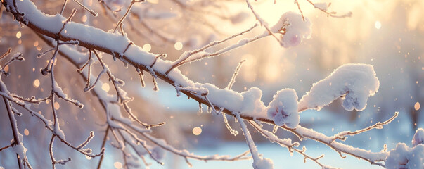Snow clinging to the intricate branches of a leafless tree, the scene - obrazy, fototapety, plakaty