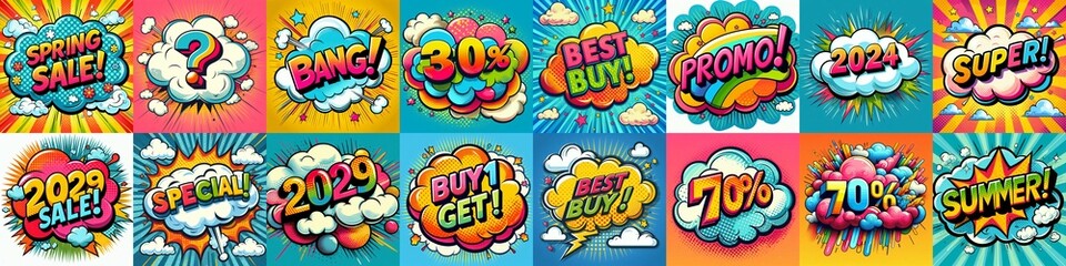 Sale stickers pop art style. AI generated illustration