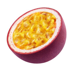 Half of a passion fruit isolated on a transparent background.