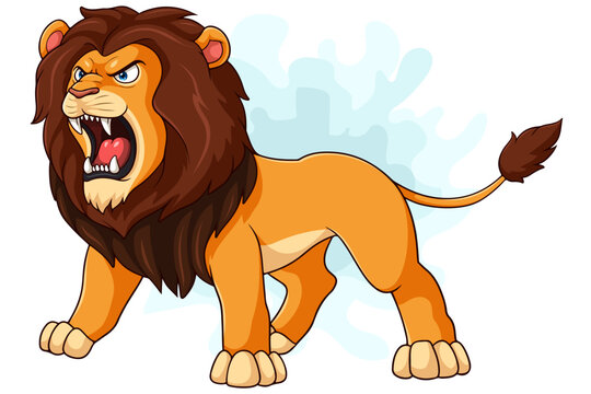 Cartoon lion roaring on white background