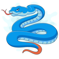 Cartoon blue snake on white background