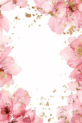 Fototapeta na wymiar A watercolor painting of pink flowers with gold accents. The flowers are arranged in a way that creates a sense of movement and flow. The gold accents add a touch of elegance. Overall