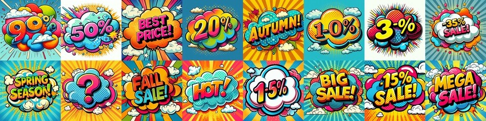 Obraz premium Sale stickers pop art style. AI generated illustration