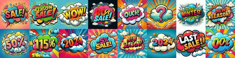 Sale stickers pop art style. AI generated illustration