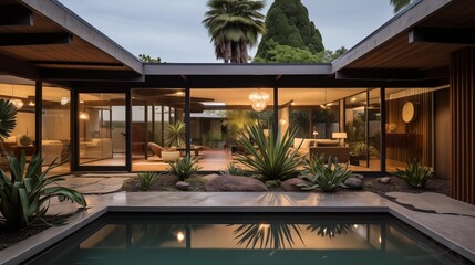 Midcentury modern Eichler atrium home with post-and-beam construction.
