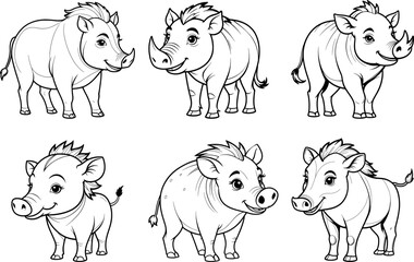 Warthog hand drawn coloring page and outline vector design