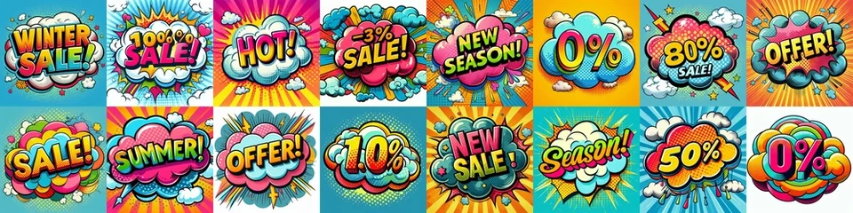 Foto op Plexiglas Sale stickers pop art style. AI generated illustration © vector_master